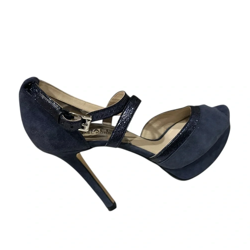 Michael Kors Navy Suede Ankle-Strap Pumps Heels Sparkle Holiday Size 6.5